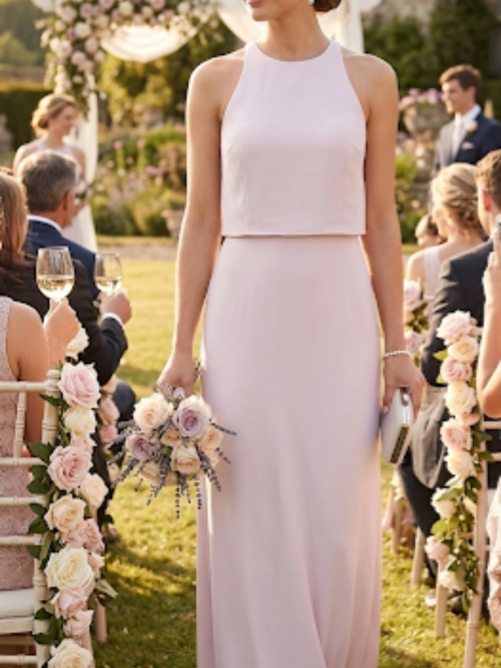 Bill Levkoff 1453 Petal Pink Crepe  Bridesmaid Dress Size 14